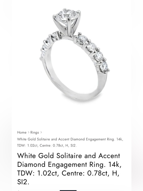 Other - White Gold Solitaire and Accent Diamond Engagement Ring - 14k white gold